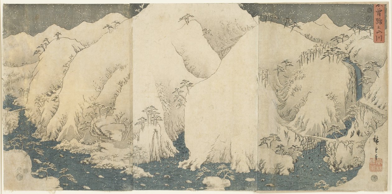 Montaña y río en el paso de Kiso, agosto 1857 de Utagawa Hiroshige