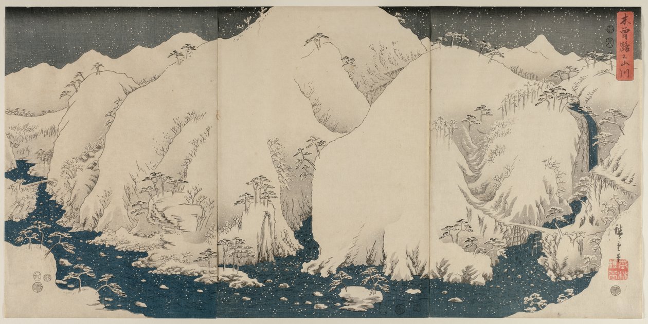 La montaña y el río en la carretera de Kiso de Utagawa Hiroshige