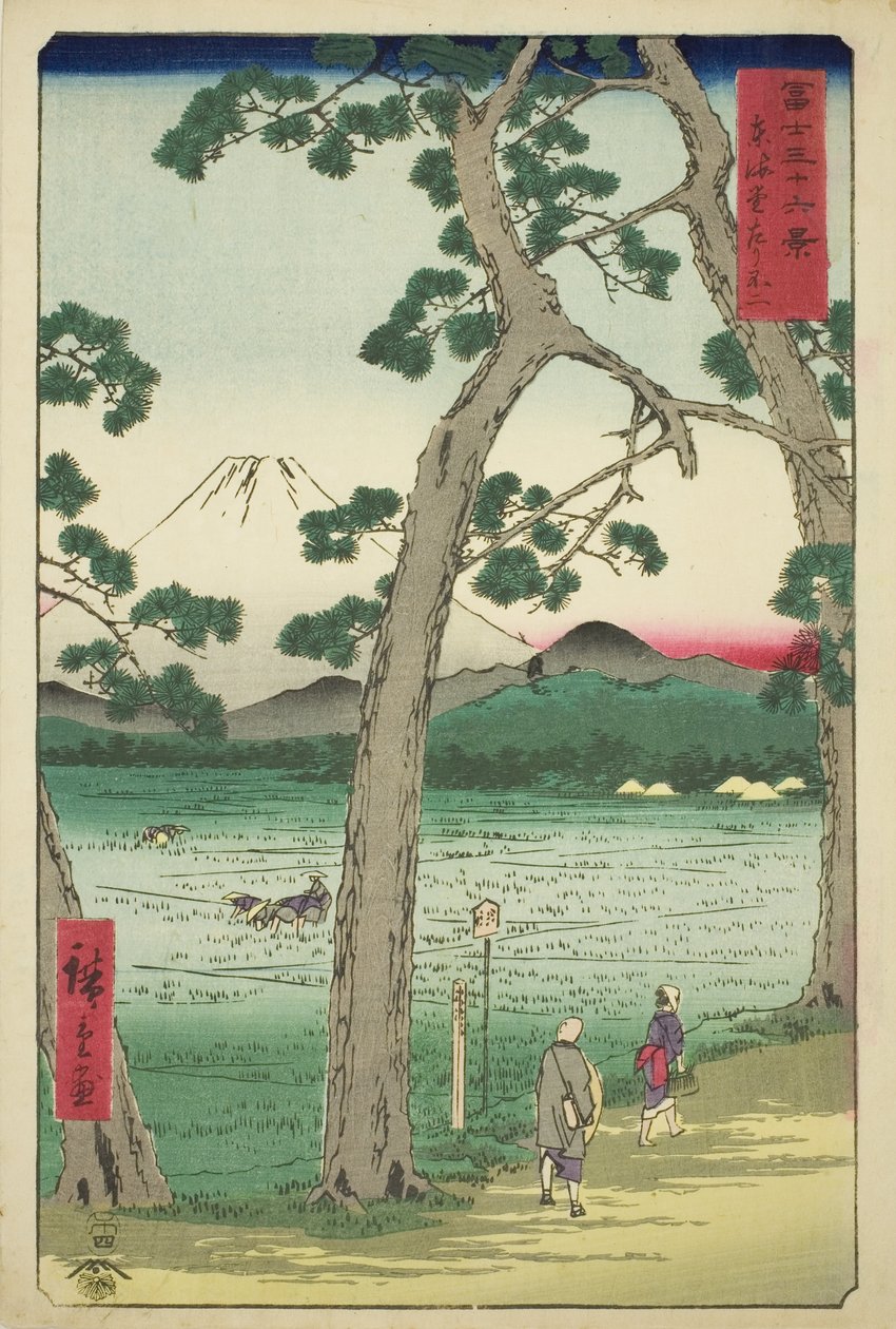 Monte Fuji visto desde la izquierda en el Tokaido, de la serie "Treinta y seis vistas del Monte Fuji" de Utagawa Hiroshige