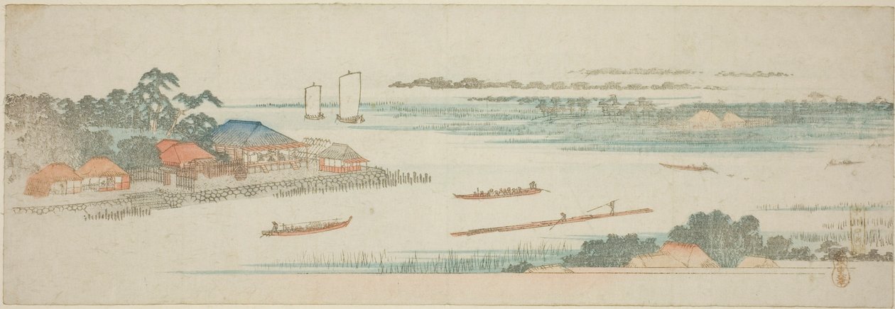 Boca del río Naka (Nakagawa guchi no zu), de una serie sin título de vistas famosas de los suburbios de Edo de Utagawa Hiroshige