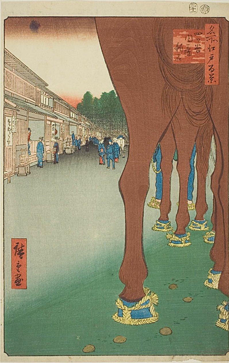 Naito Shinjuku en Yotsuya (Yotsuya Naito Shinjuku), nº 86 de la serie "Cien vistas famosas de Edo (Meisho Edo hyakkei)" de Utagawa Hiroshige