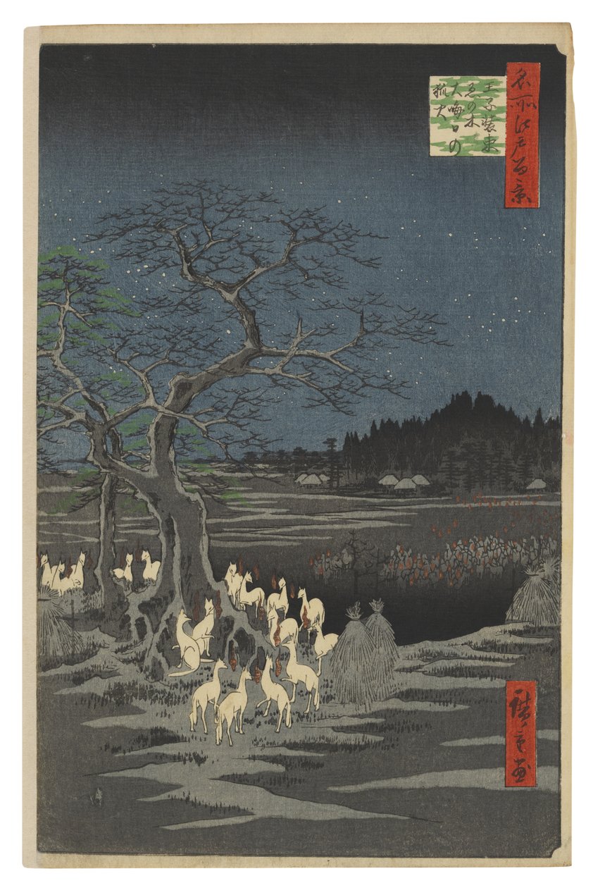 Fuegos de zorro de Nochevieja en el Árbol del Cambio, Ōji de Utagawa Hiroshige