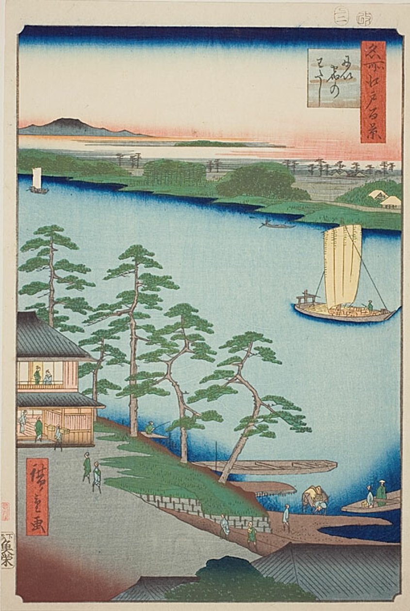 Ferry de Niijuku (Niijuku no watashi), nº 93 de la serie "Cien vistas famosas de Edo (Meisho Edo hyakkei)" de Utagawa Hiroshige