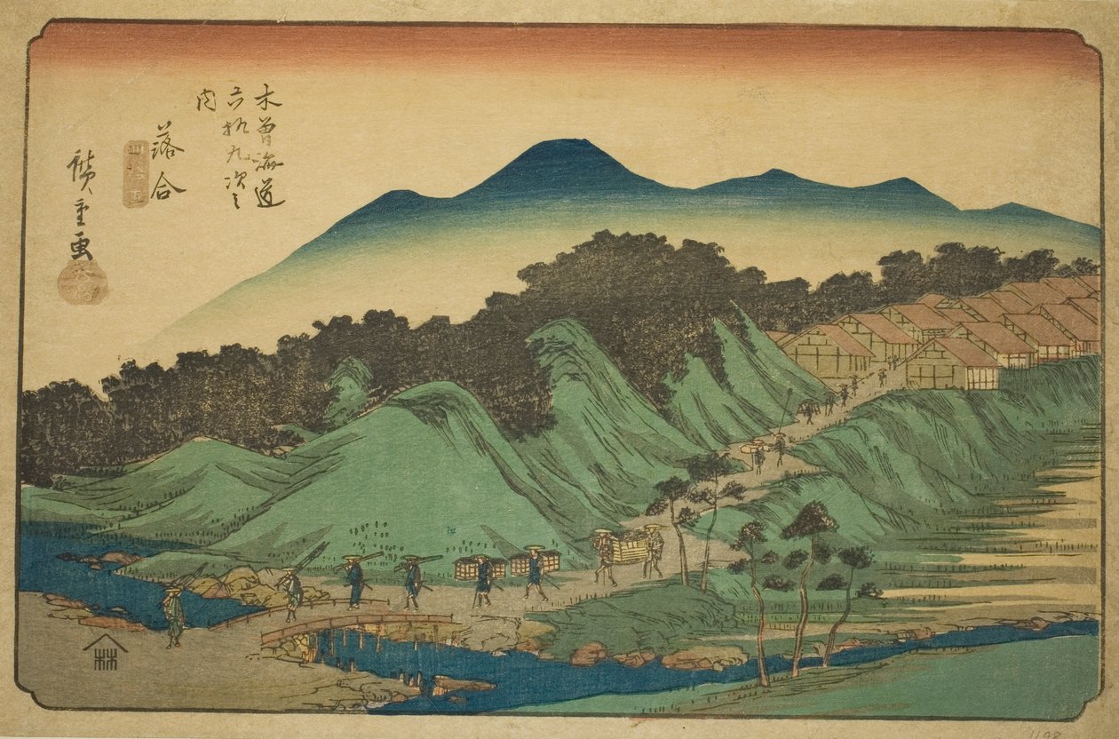 No. 45: Ochiai, de la serie "Sesenta y Nueve Estaciones del Kisokaido (Kisokaido rokujukyu tsugi no uchi)" de Utagawa Hiroshige