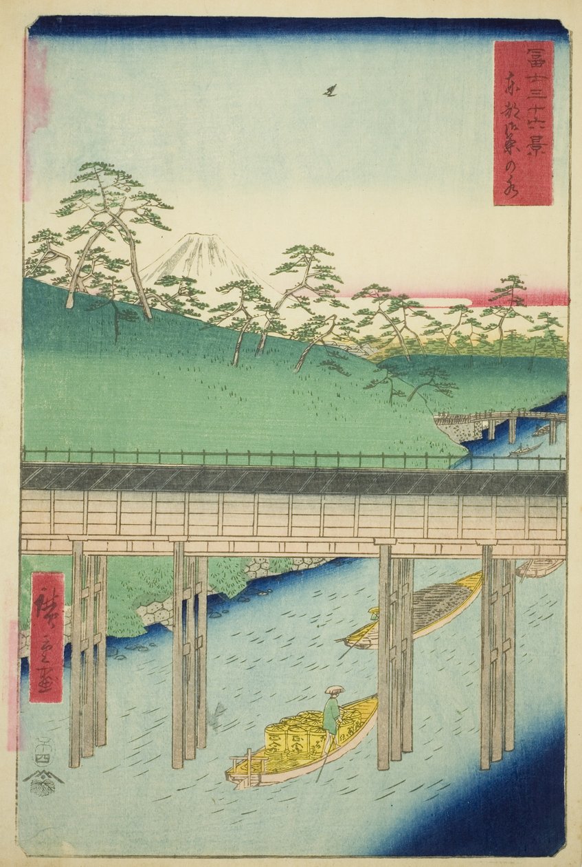 Ochanomizu en la Capital del Este (Toto Ochanomizu), de la serie "Treinta y seis vistas del Monte Fuji (Fuji sanjurokkei)" de Utagawa Hiroshige