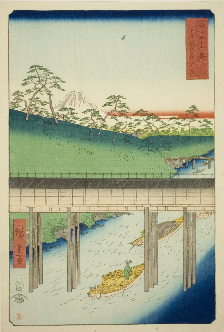 Ochanomizu en la Capital del Este (Toto Ochanomizu), de la serie "Treinta y Seis Vistas del Monte Fuji (Fuji sanjurokkei)" de Utagawa Hiroshige