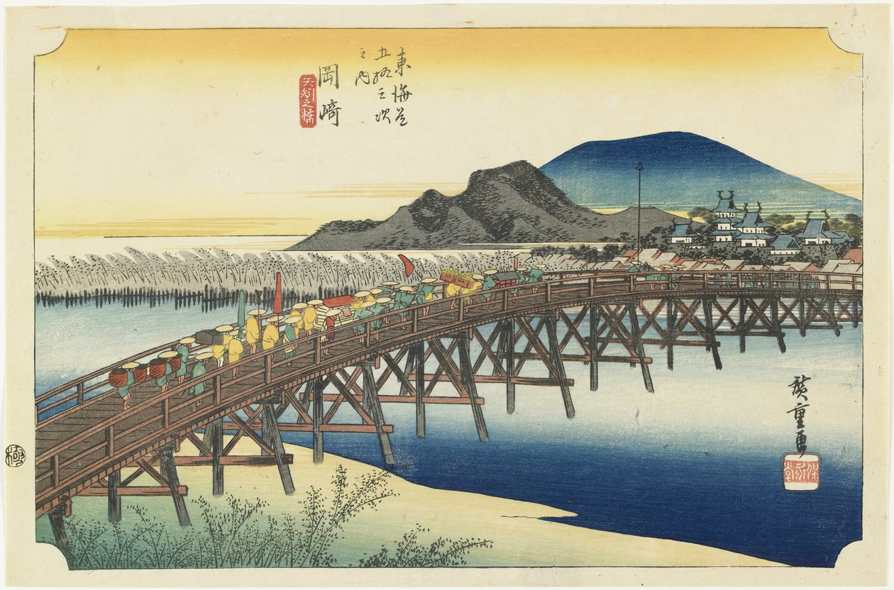 Okazaki--Puente Yahagi, c.1833 de Utagawa Hiroshige