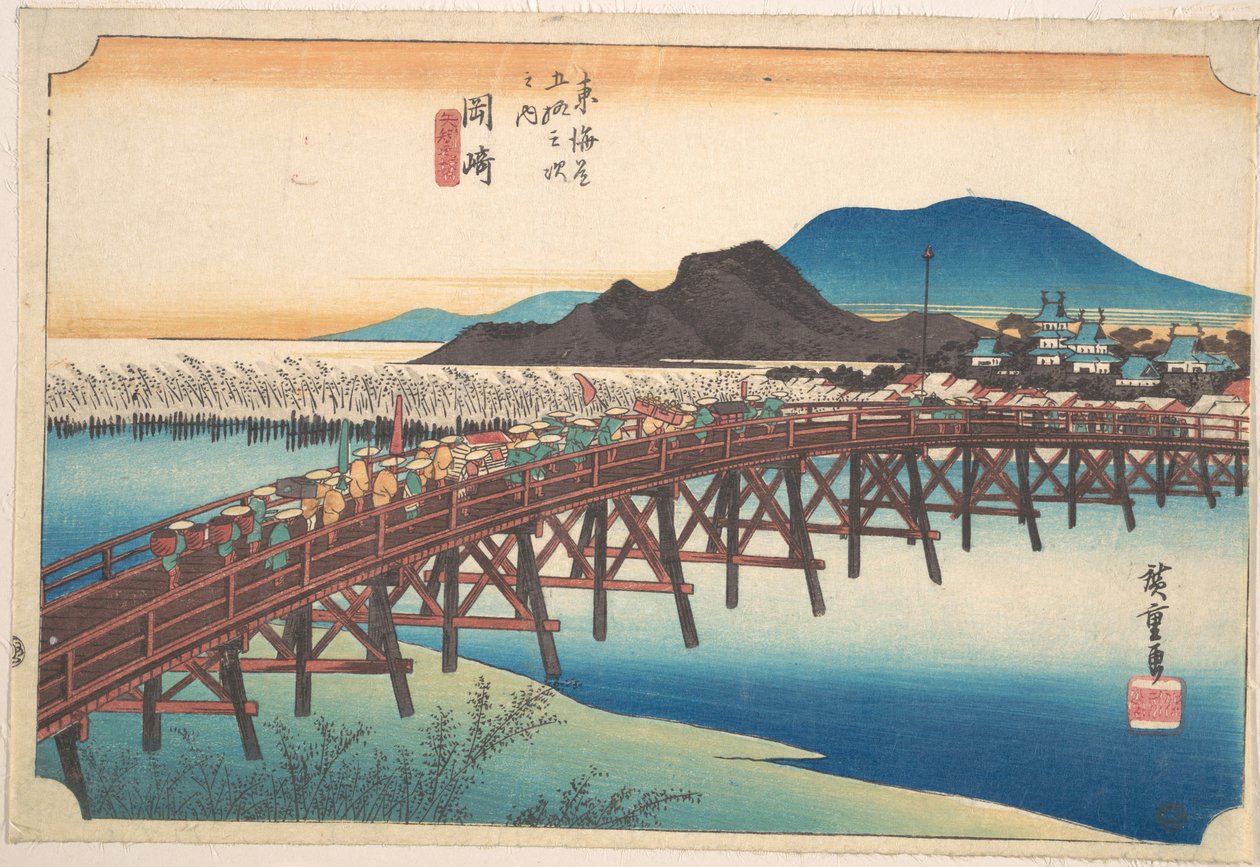 Okazaki, Puente de Tenshin de Utagawa Hiroshige