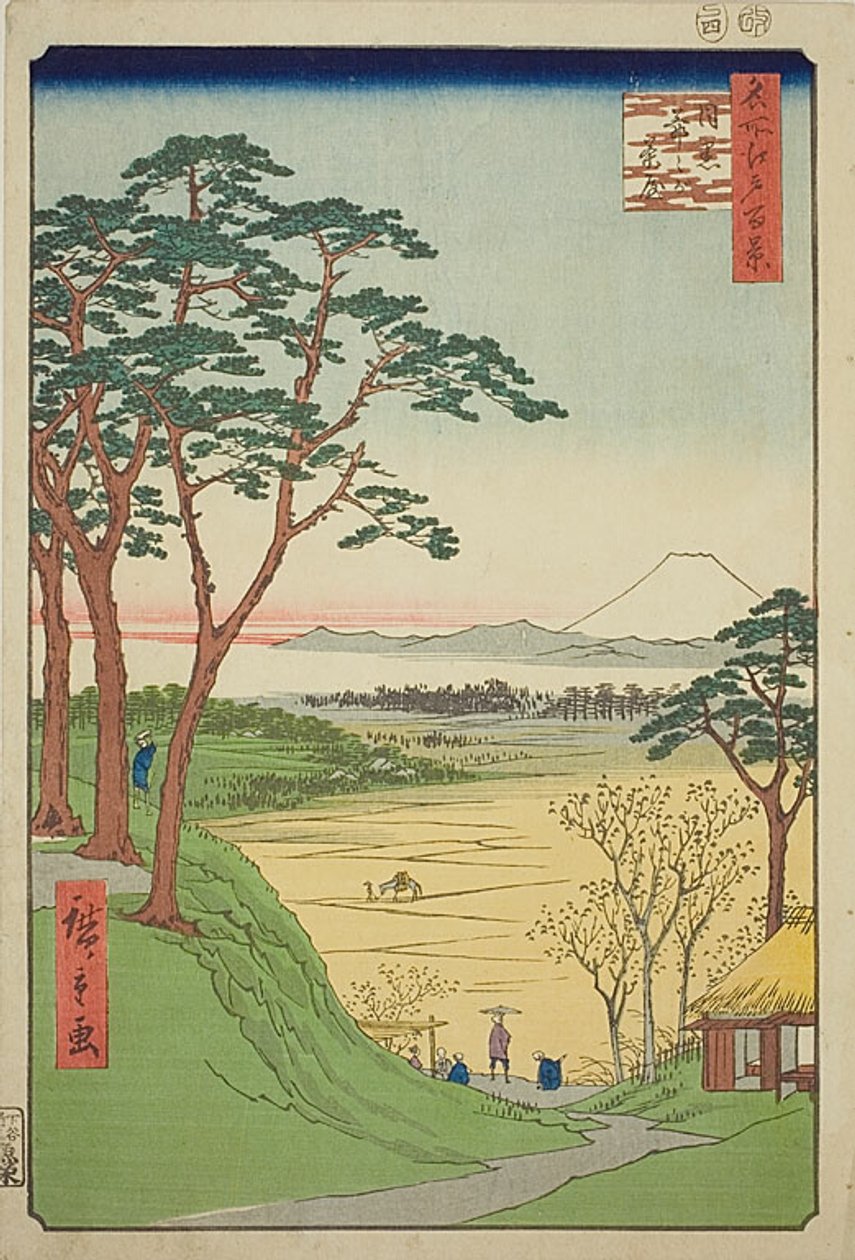 Casa de té del anciano, Meguro (Meguro Jijigachaya), nº 84 de la serie "Cien vistas famosas de Edo (Meisho Edo hyakkei)" de Utagawa Hiroshige