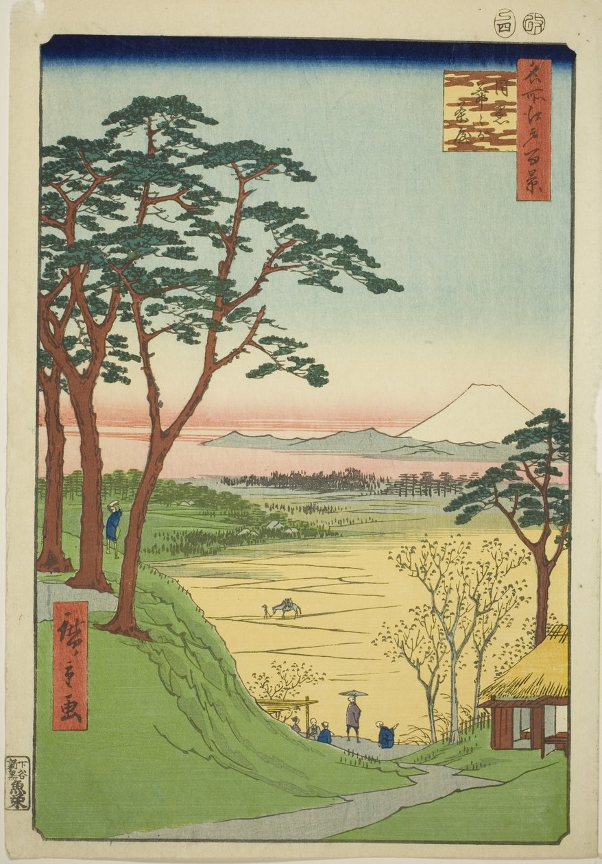 Casa de té del anciano, Meguro (Meguro Jijigachaya), de la serie "Cien vistas famosas de Edo (Meisho Edo hyakkei)" de Utagawa Hiroshige