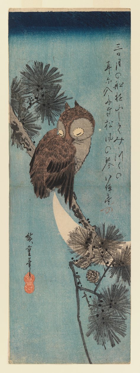 Búho en una rama de pino, c.1833 de Utagawa Hiroshige
