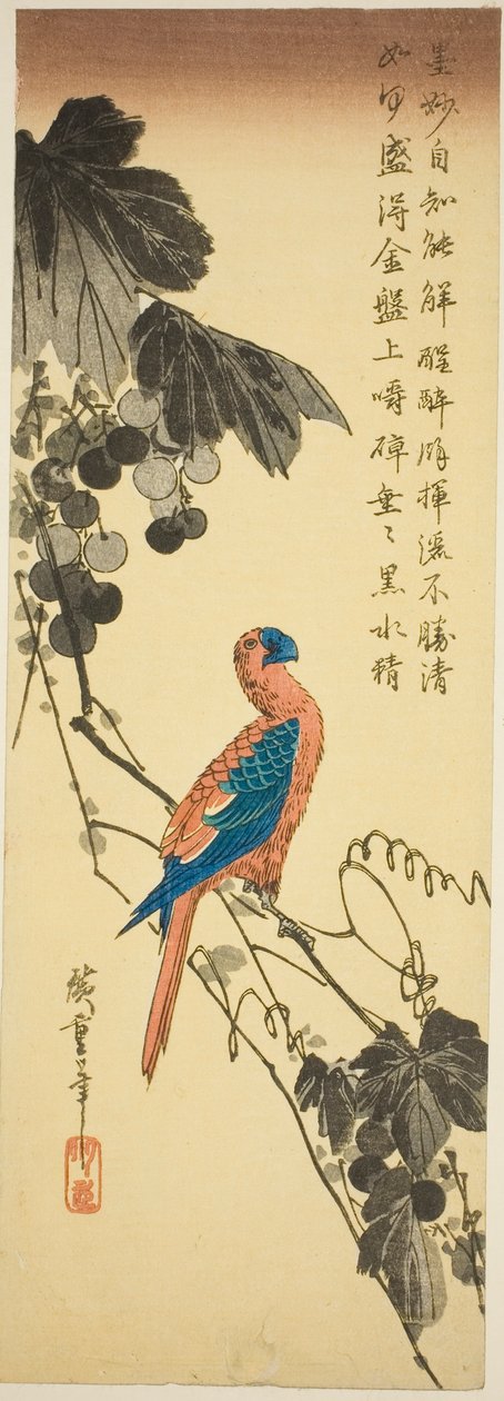 Loro en una vid de Utagawa Hiroshige