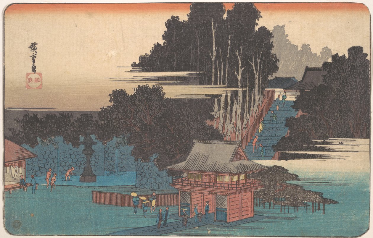 Peregrinos en el santuario de Fudo, Meguro de Utagawa Hiroshige