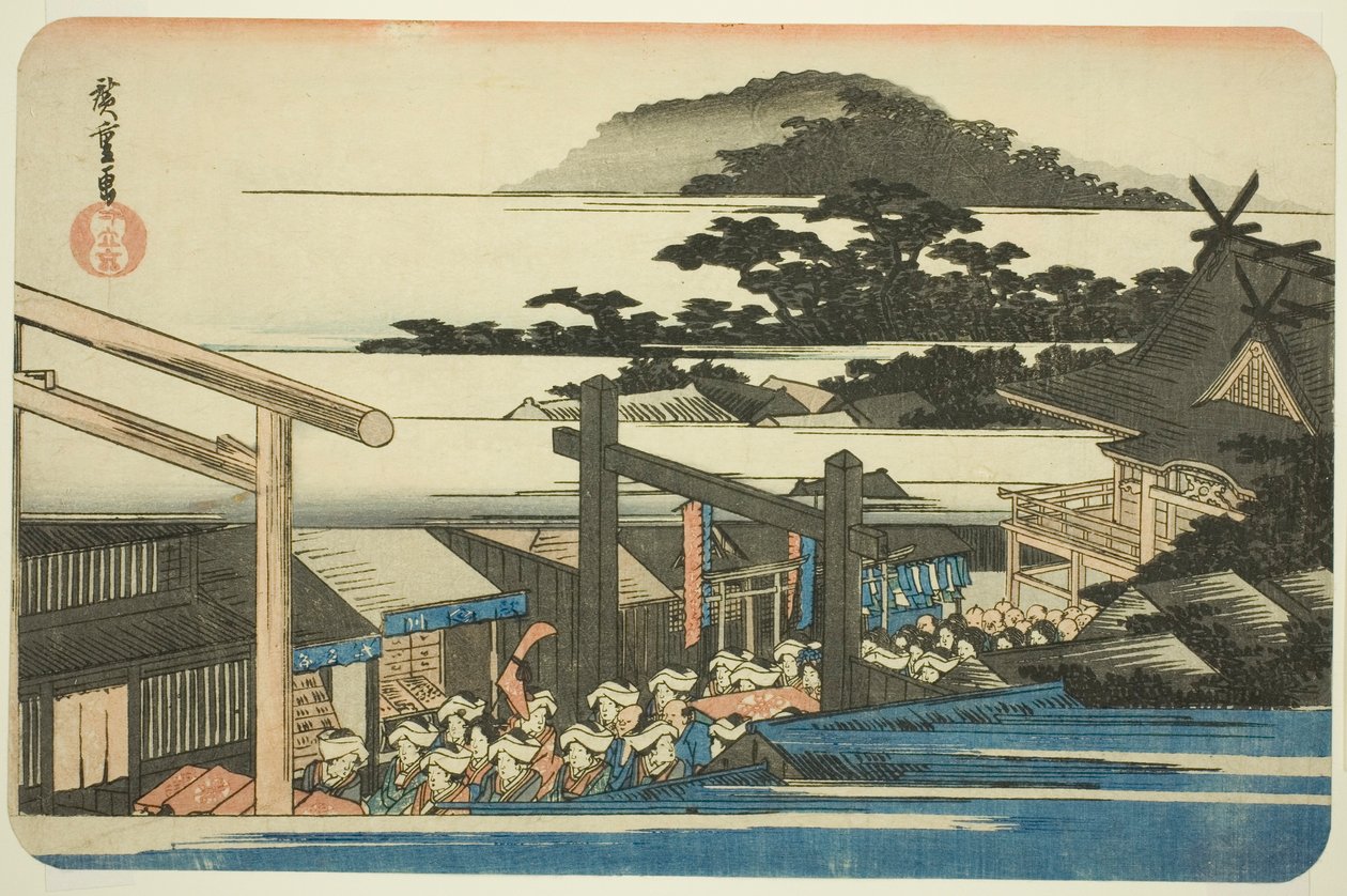 Recintos del santuario Shiba Shinmei (Shiba Shinmei keidai), de la serie "Lugares famosos en la capital oriental (Toto meisho)" de Utagawa Hiroshige