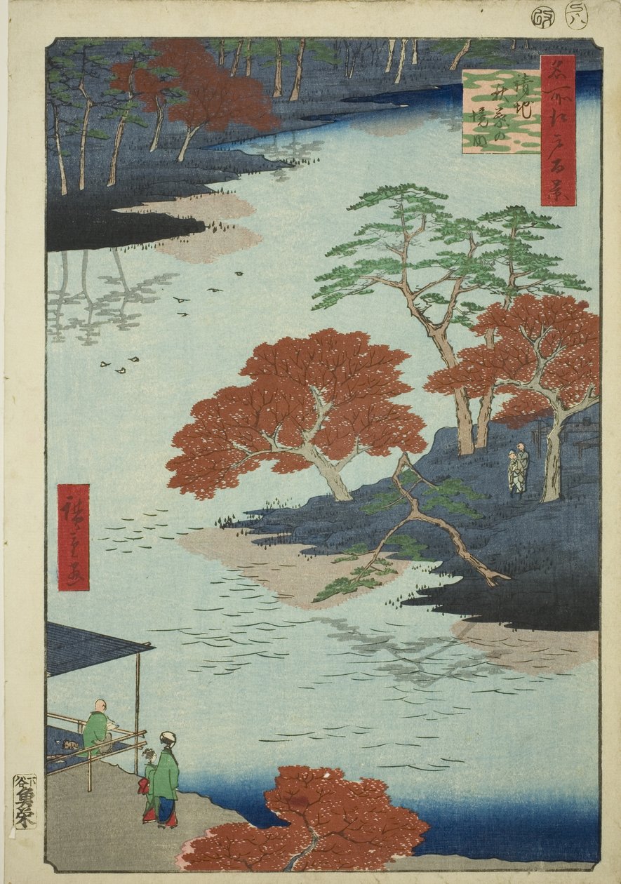Recintos del Santuario Akiba, Ukeji (Ukeji Akiba no keidai), de la serie "Cien vistas famosas de Edo (Meisho Edo hyakkei)" de Utagawa Hiroshige