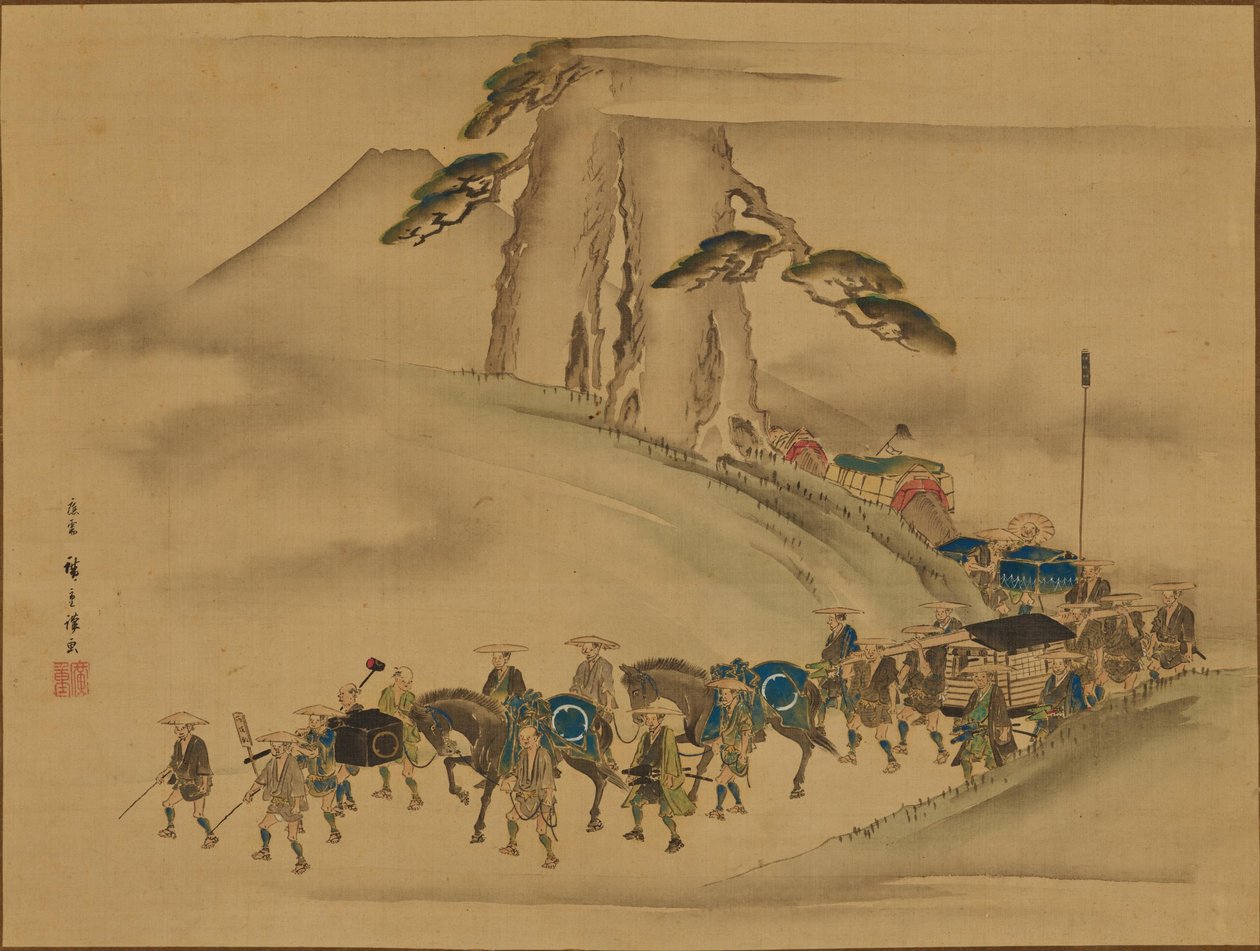 Procesión para entregar una ofrenda de caballos al emperador de Utagawa Hiroshige