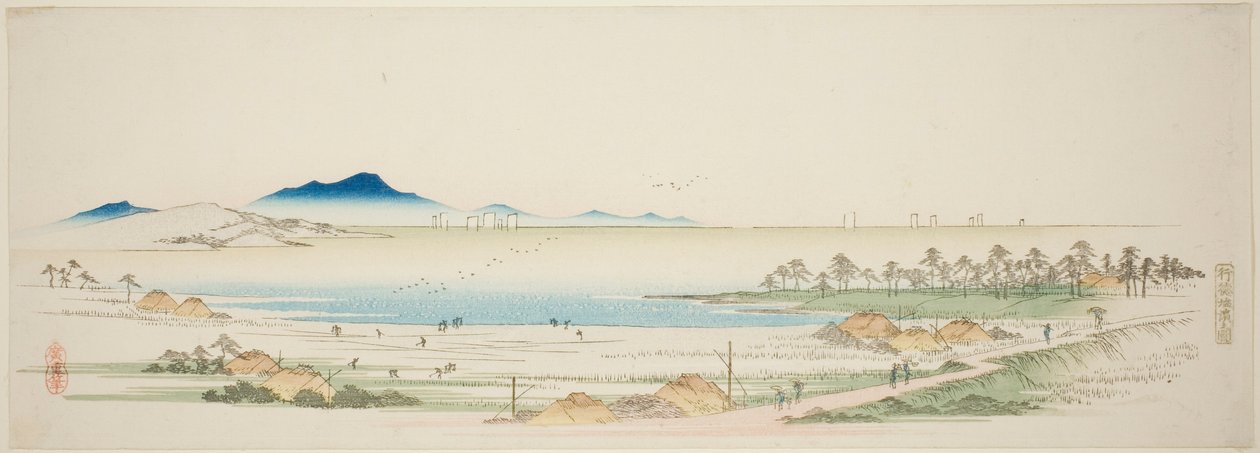 Playa de sal en Gyotoku (Gyotoku shiohama no zu), de una serie sin título de vistas famosas de los suburbios de Edo de Utagawa Hiroshige