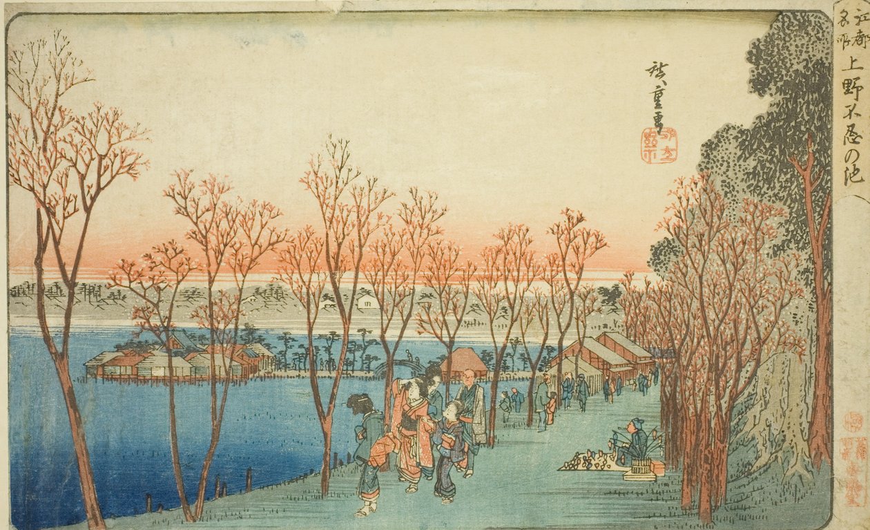 Estanque Shinobazu en Ueno (Ueno Shinobazu no ike), de la serie "Lugares famosos en Edo (Koto meisho)" de Utagawa Hiroshige