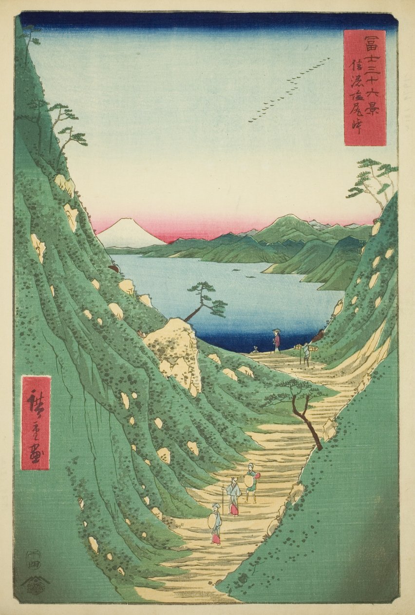Paso Shiojiri en la provincia de Shinano (Shinano Shiojiri toge), de la serie "Treinta y seis vistas del Monte Fuji (Fuji sanjurokkei)" de Utagawa Hiroshige