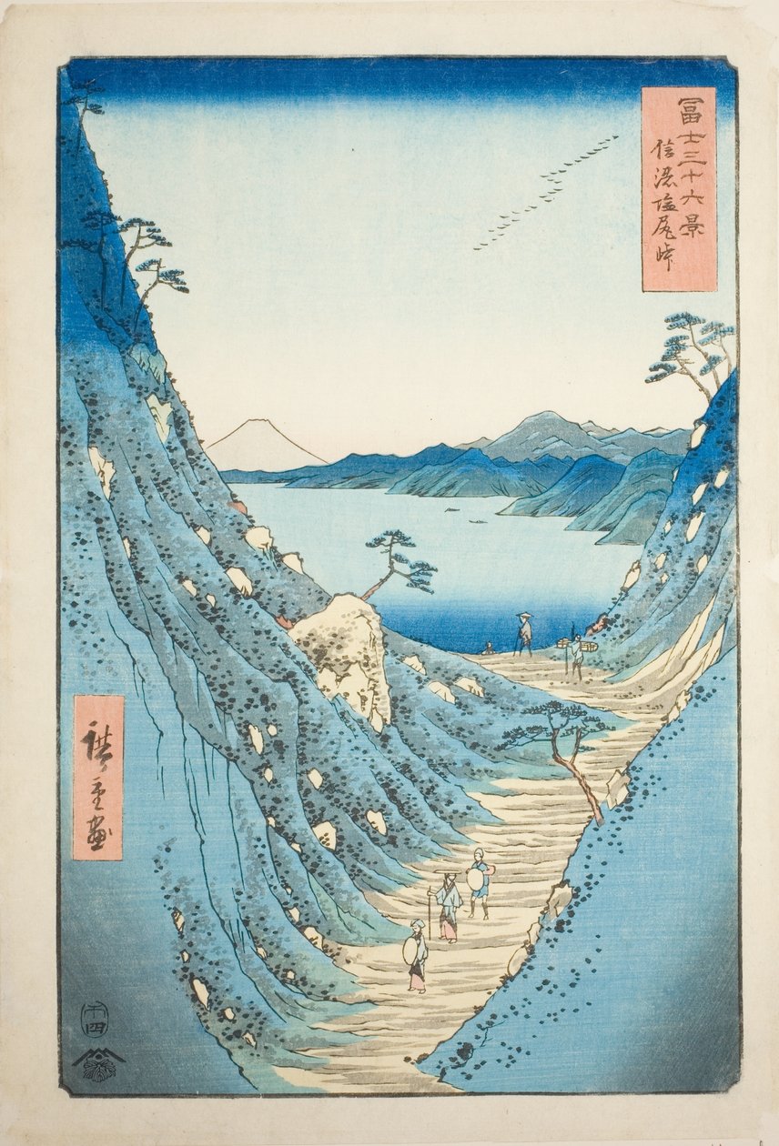 Paso Shiojiri en la provincia de Shinano, de la serie "Treinta y seis vistas del monte Fuji" de Utagawa Hiroshige