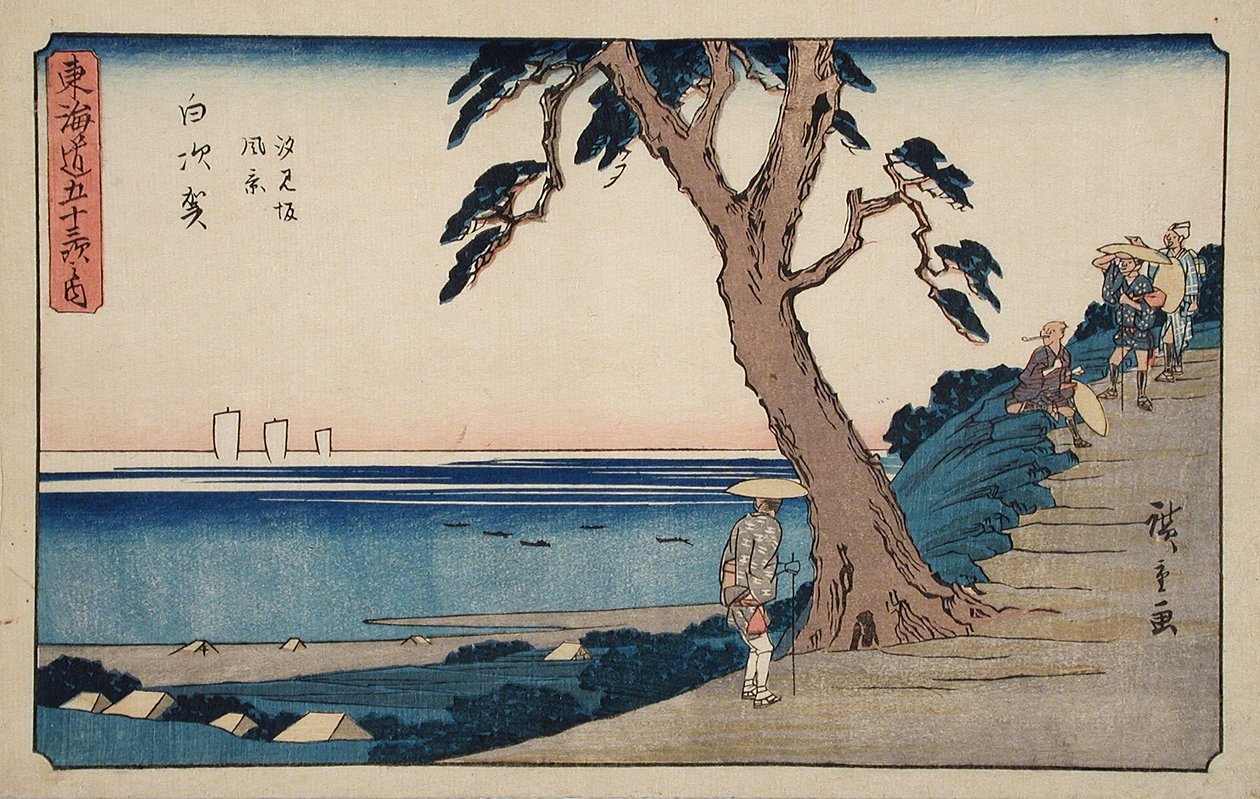 Shirasuka, vista desde la cuesta de Shiomizaka de Utagawa Hiroshige