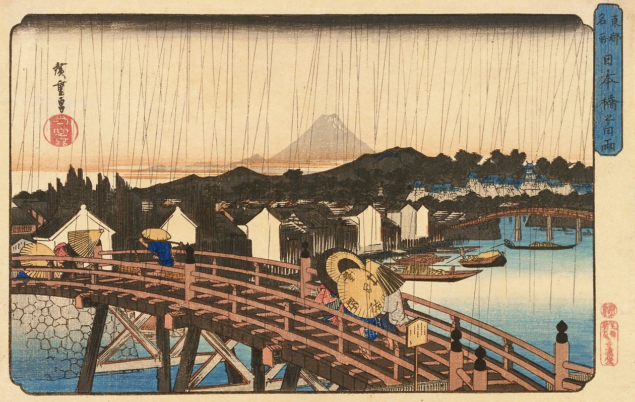 Lluvia en el Puente Nihonbashi, 1832-34 de Utagawa Hiroshige