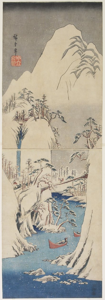 Escena de nieve junto al río Fuji, c. 1842 de Utagawa Hiroshige