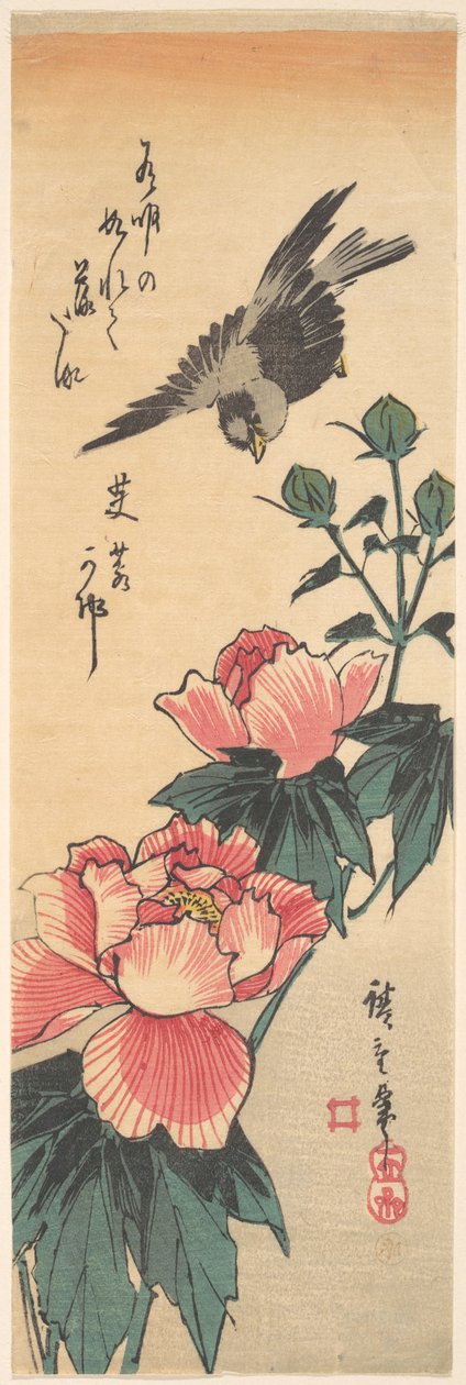 Gorrión e hibisco de Utagawa Hiroshige
