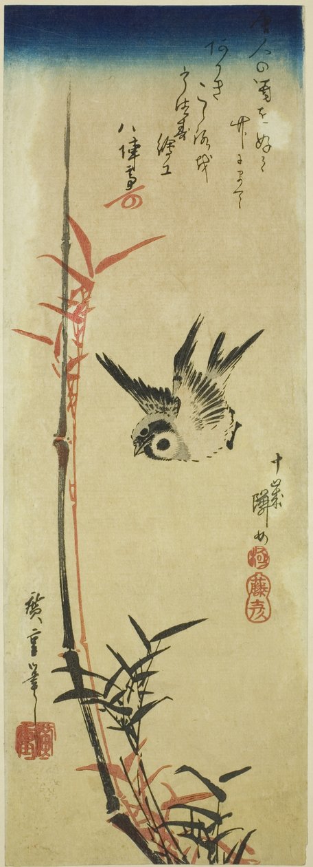 Gorrión y bambú de Utagawa Hiroshige