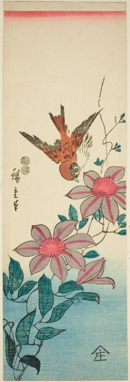 Gorrión y clemátide de Utagawa Hiroshige