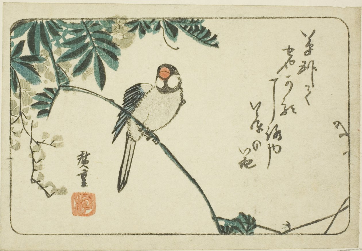 Gorrión y glicinia de Utagawa Hiroshige