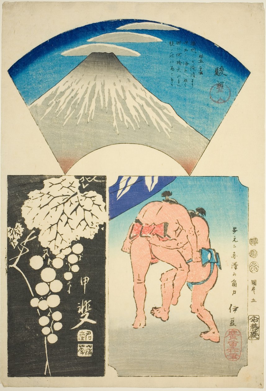 Suruga, Kai e Izu, no. 5 de la serie "Imágenes recortadas de las provincias (Kunizukushi harimaze zue)" de Utagawa Hiroshige