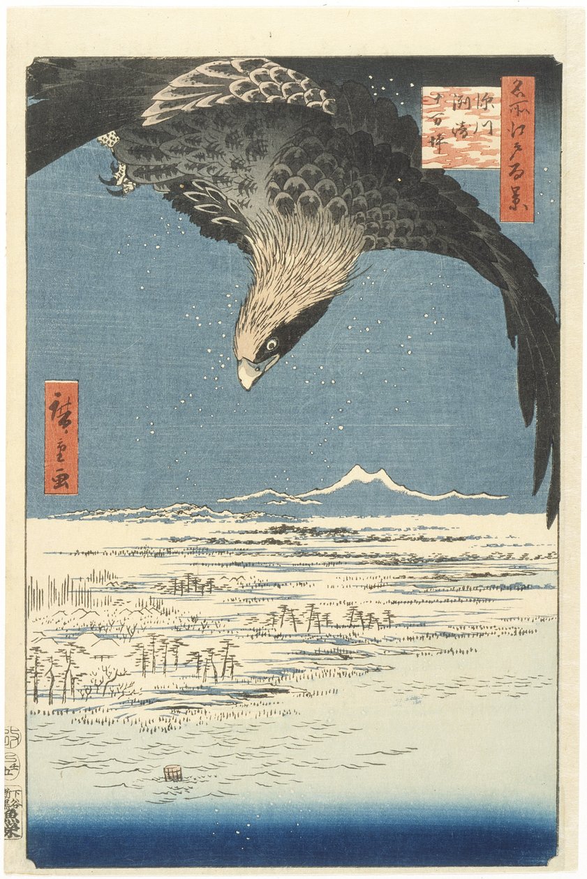 Susaki y la llanura de Jmantsubo cerca de Fukagawa de la serie Cien vistas famosas de Edo, 1857 de Utagawa Hiroshige