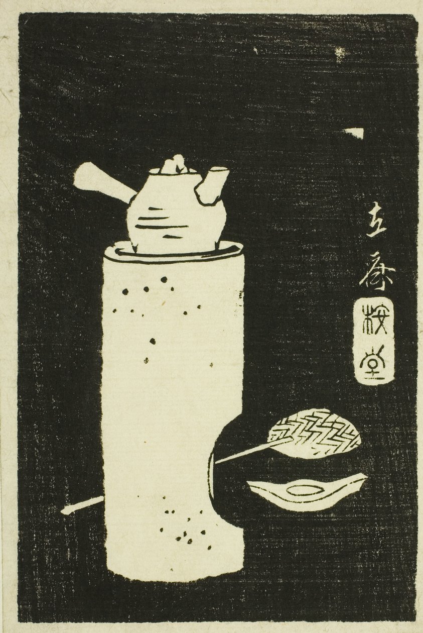 Tetera, sección de una hoja de la serie "Espejo de Frotamientos de Piedra de Vistas de las Provincias" de Utagawa Hiroshige