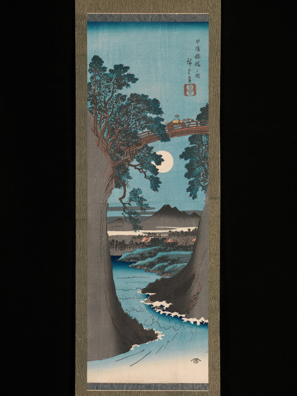 El puente de los monos en la provincia de Kai (Kōyō Saruhashi no zu) de Utagawa Hiroshige