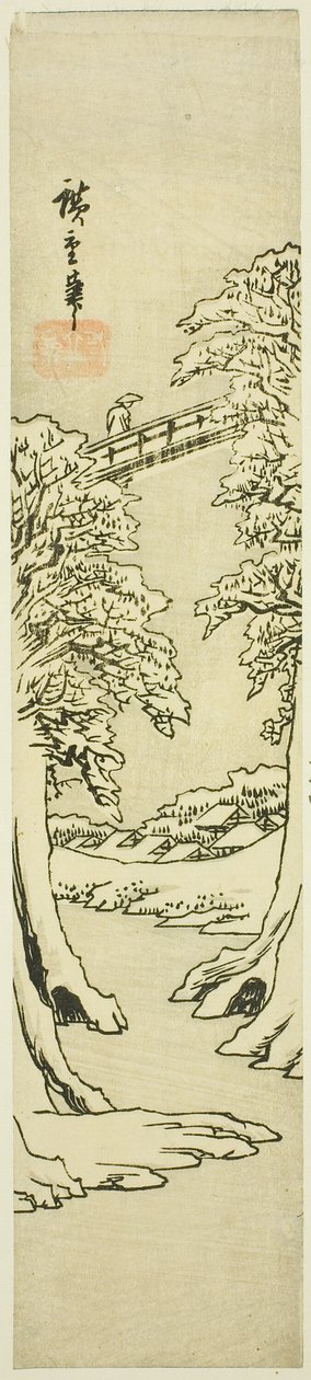 El puente del mono en invierno de Utagawa Hiroshige