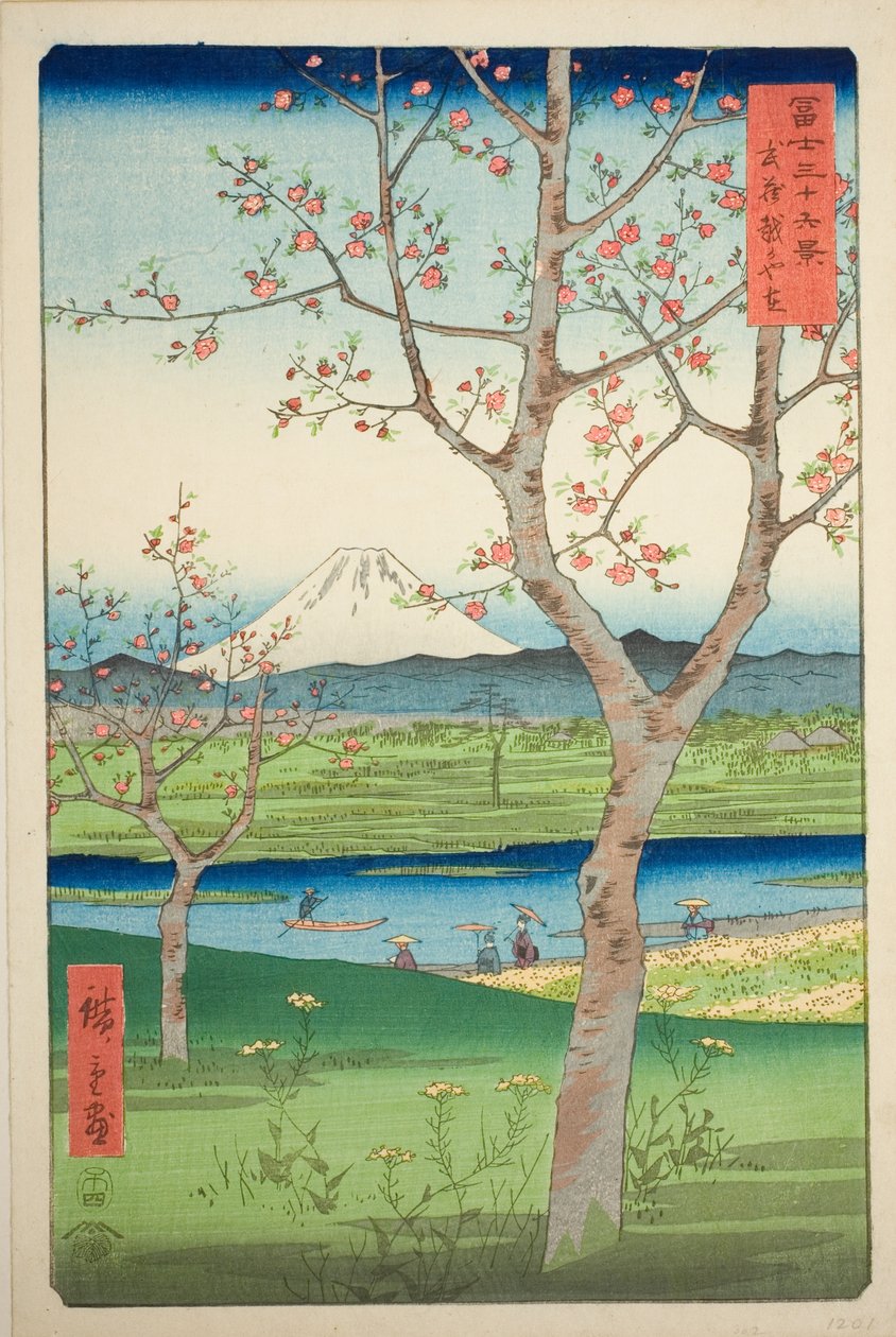Los alrededores de Koshigaya en la provincia de Musashi (Musashi Koshigaya zai), de la serie "Treinta y seis vistas del monte Fuji (Fuji sanjurokkei)" de Utagawa Hiroshige