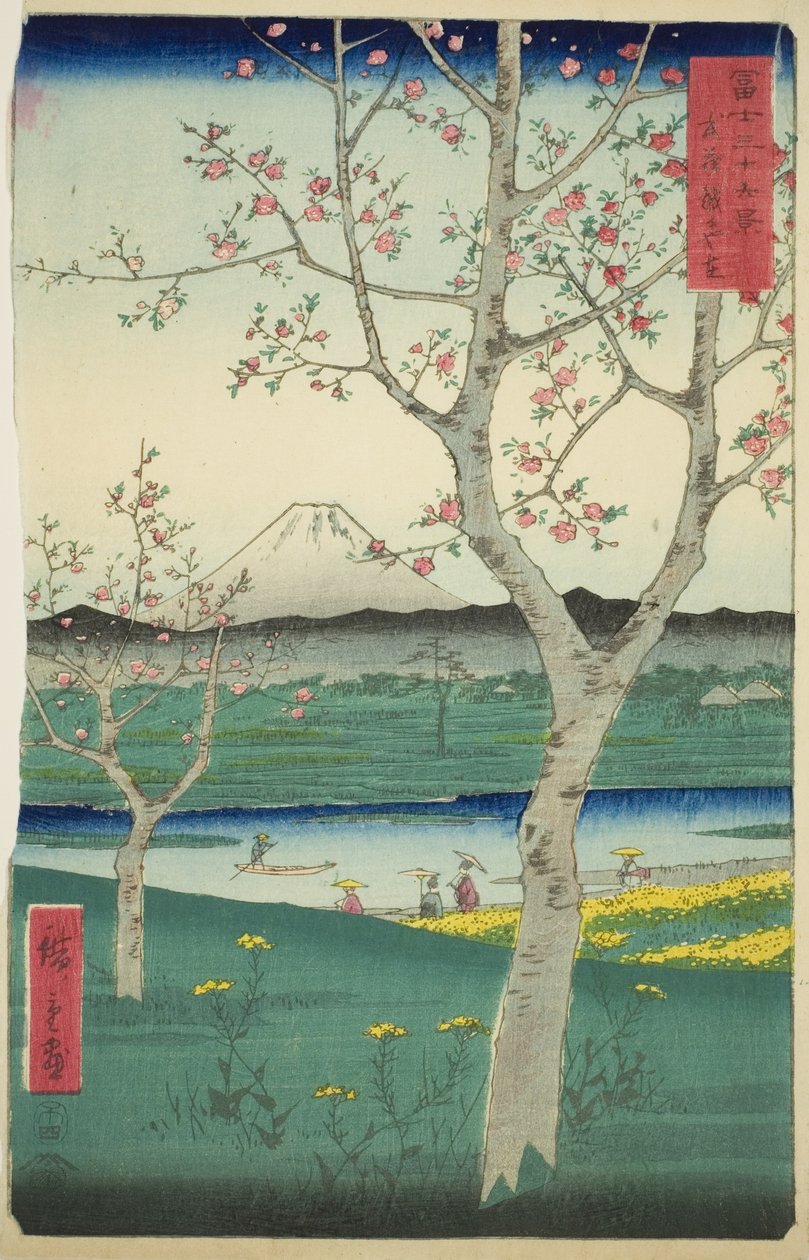 Los alrededores de Koshigaya en la provincia de Musashi (Musashi Koshigaya zai), de la serie "Treinta y seis vistas del monte Fuji (Fuji sanjurokkei)" de Utagawa Hiroshige