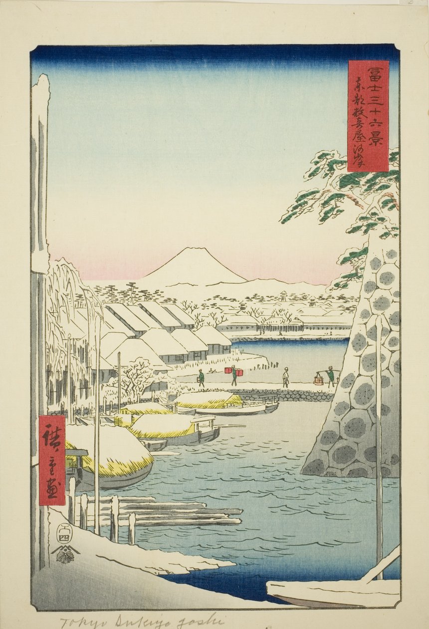 La ribera en Sukiya en la capital oriental (Toto Sukiyagashi), de la serie "Treinta y seis vistas del monte Fuji (Fuji sanjurokkei)" de Utagawa Hiroshige