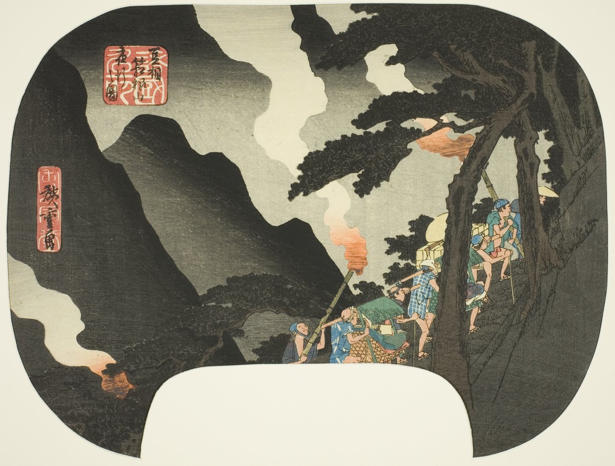 Viajando de noche en las montañas Hakone en la frontera de las provincias de Izu y Sagami, de la serie "Lugares famosos en las diversas provincias" de Utagawa Hiroshige
