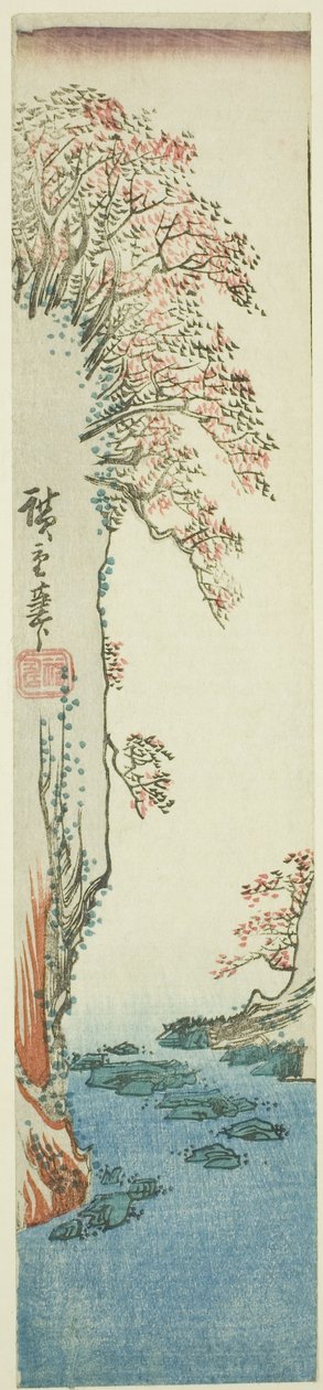 Árboles en un acantilado sobre un río de Utagawa Hiroshige