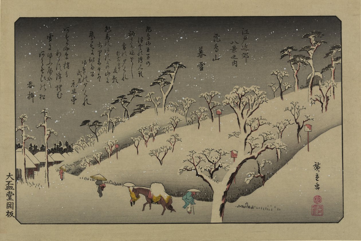 Nieve al atardecer en la colina Asuka. De la serie Ocho vistas en los alrededores de Edo de Utagawa Hiroshige