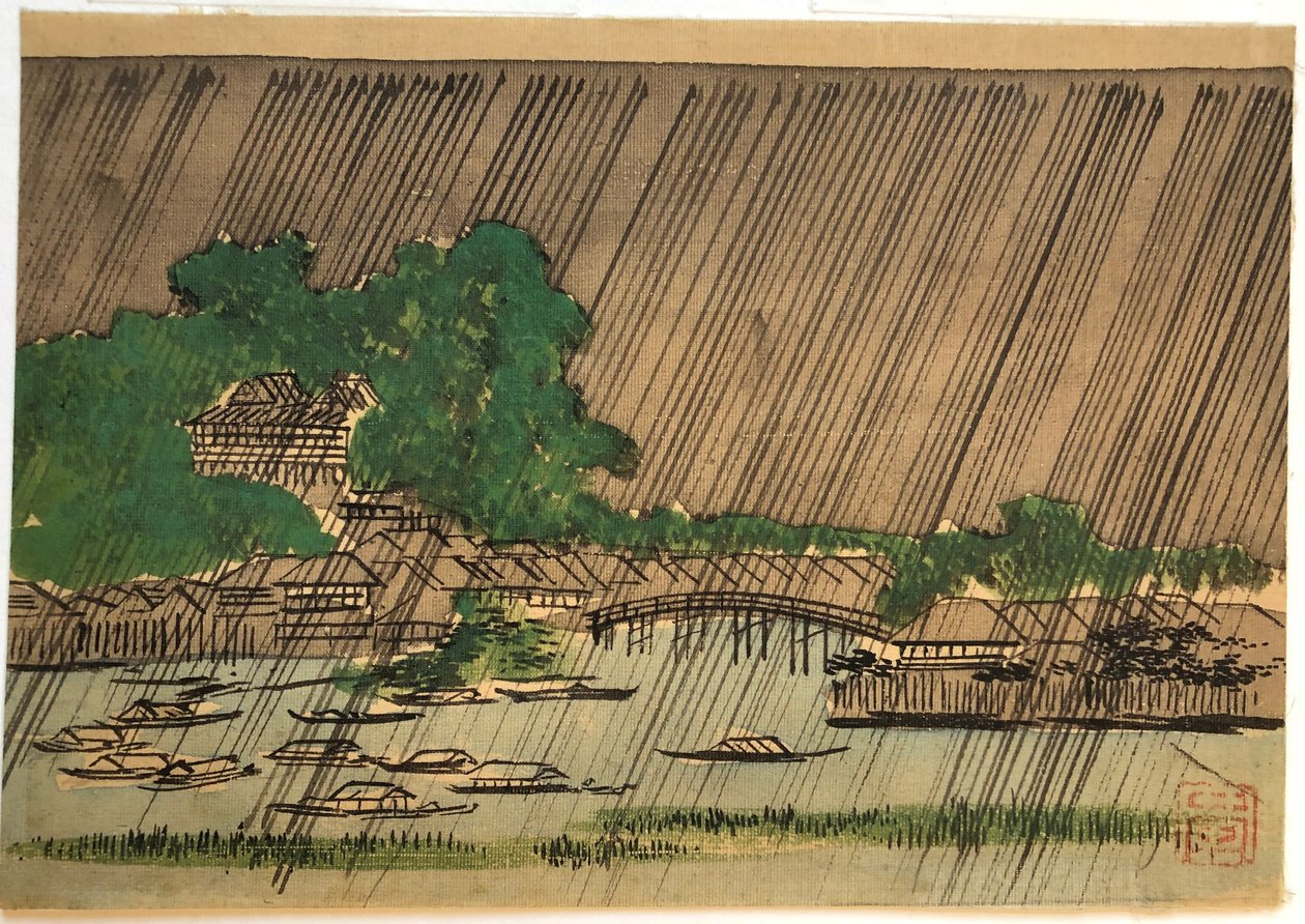 Dos paisajes bajo la lluvia de Utagawa Hiroshige