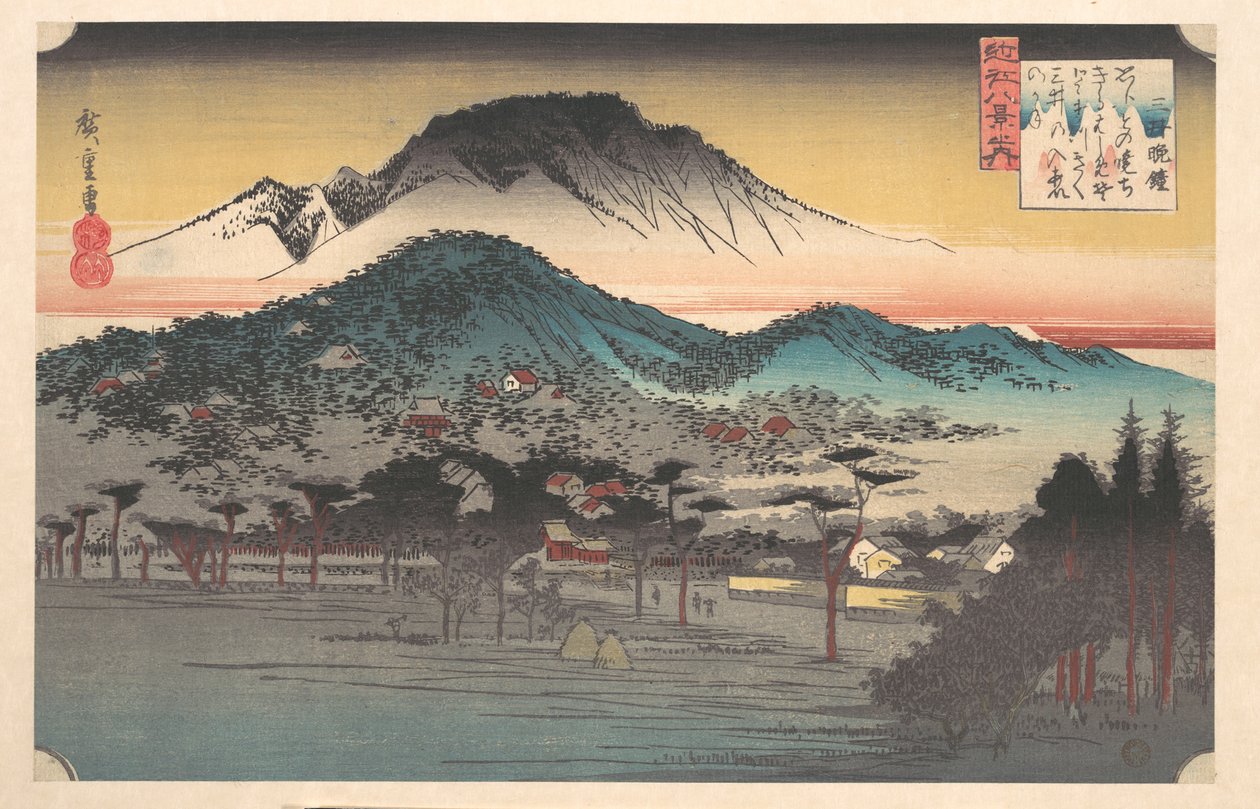 Campana de vísperas en el templo Mii, lago Biwa de Utagawa Hiroshige