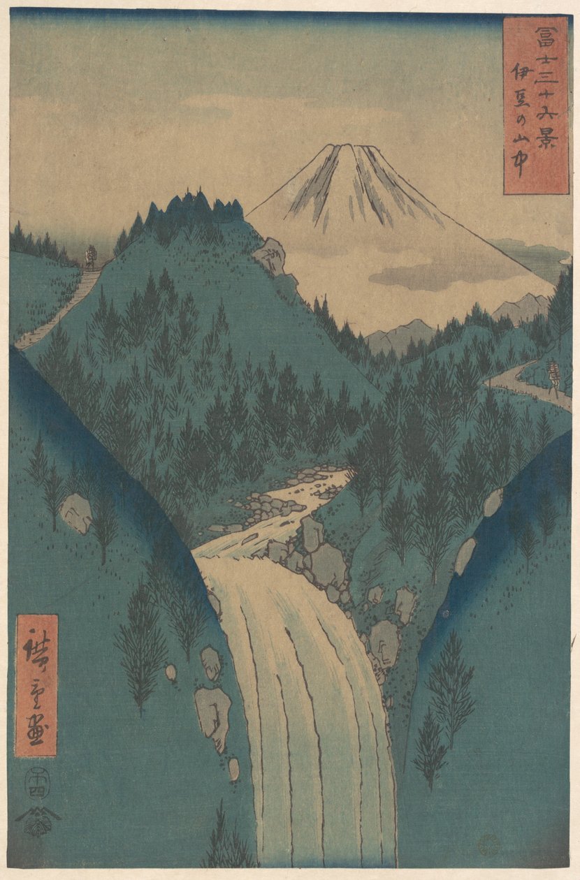 Vista del monte Fuji desde las montañas de la provincia de Izu (Izu no Sanchu), de la serie «Las treinta y seis vistas del monte Fuji» (Fugaku sanjūrokkei) de Utagawa Hiroshige
