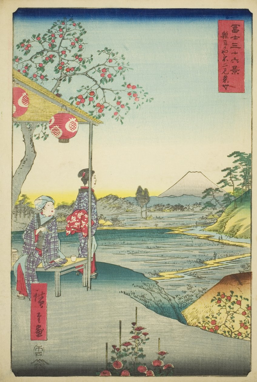 Vista del Monte Fuji desde una casa de té en Zoshigaya, de la serie "Treinta y seis vistas del Monte Fuji" de Utagawa Hiroshige