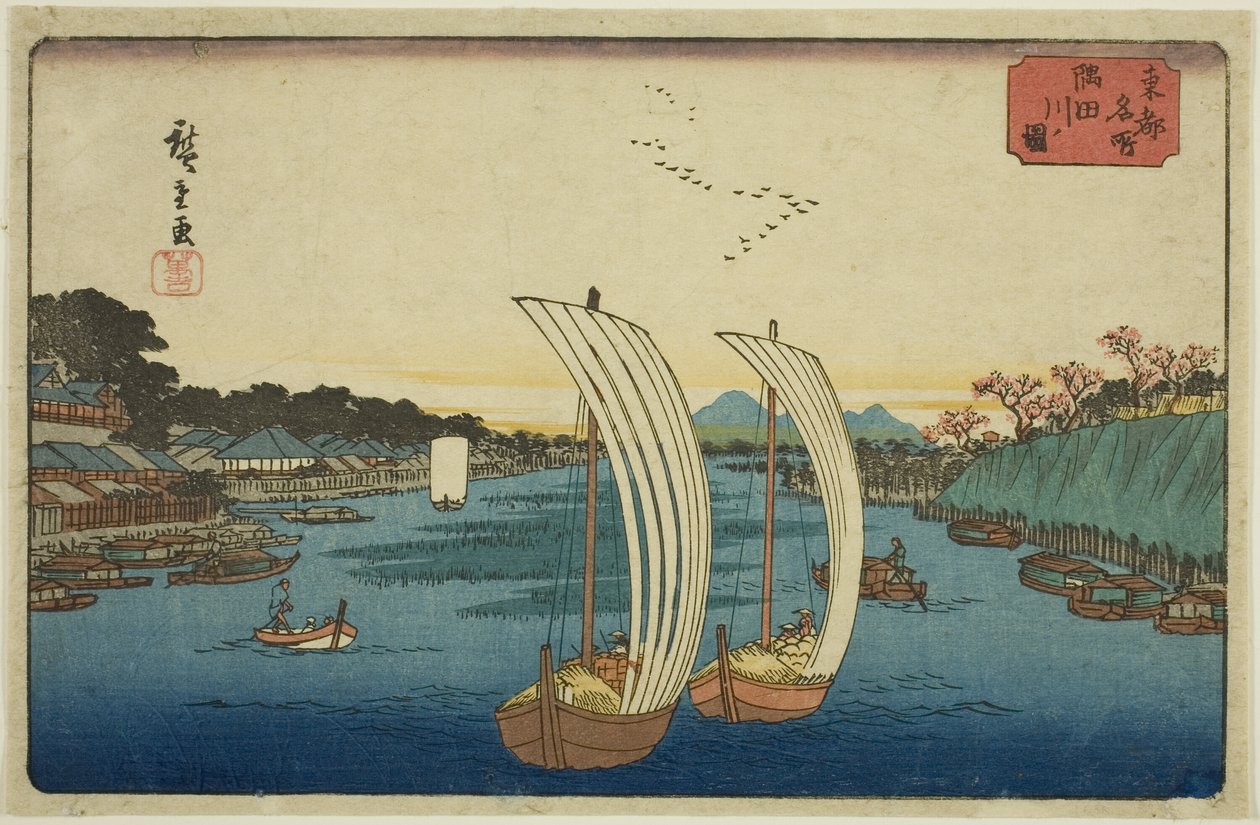 Vista del río Sumida, de la serie "Lugares famosos de la capital oriental" de Utagawa Hiroshige