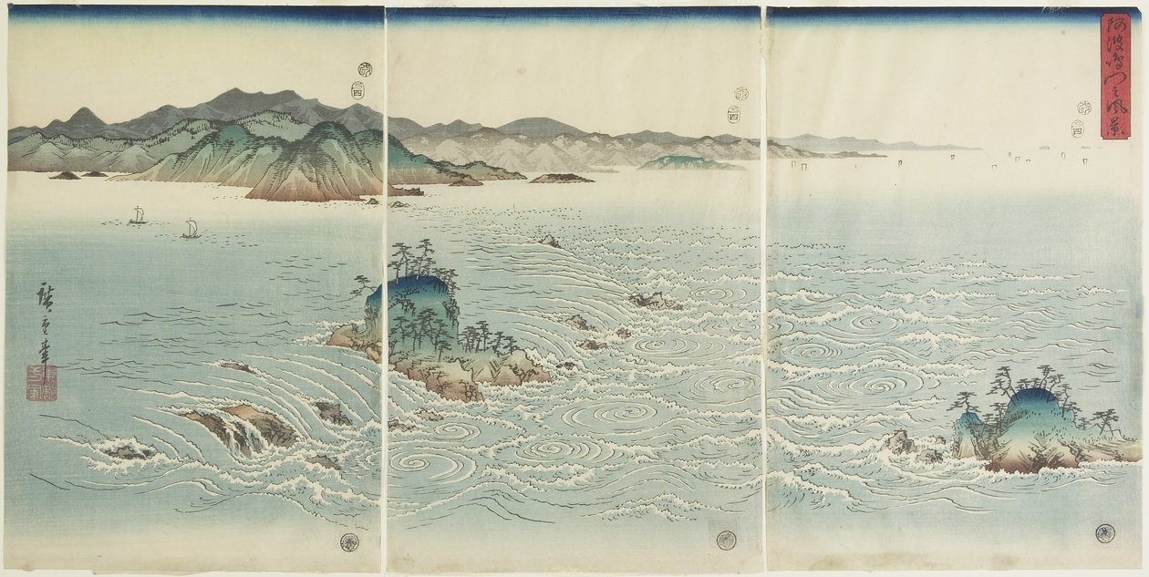 Vista de los remolinos en la provincia de Awa, 1857 de Utagawa Hiroshige