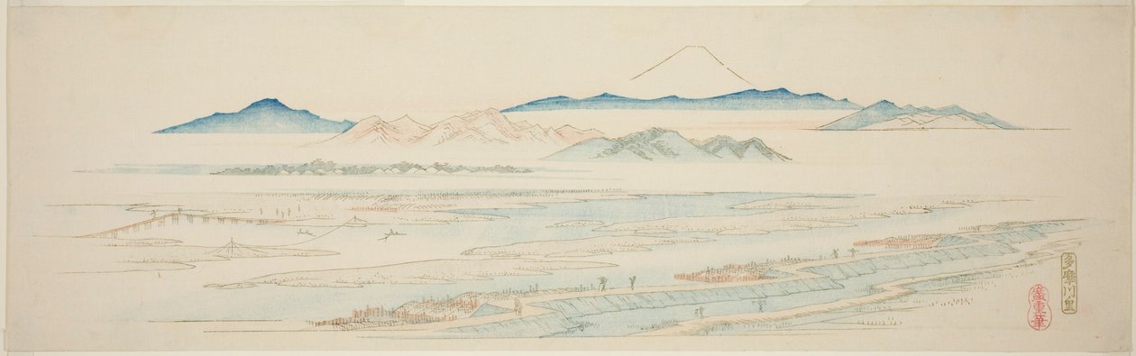 Pueblo de Tamagawa (Tamagawa no sato), de una serie sin título de vistas famosas de los suburbios de Edo de Utagawa Hiroshige