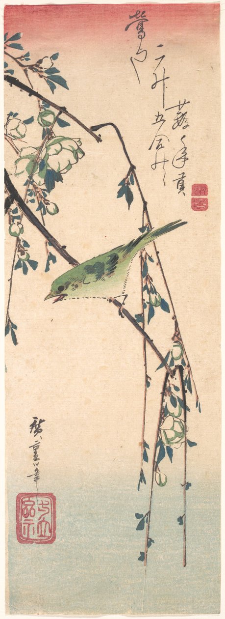 Curruca sobre una rama de ciruelo de Utagawa Hiroshige